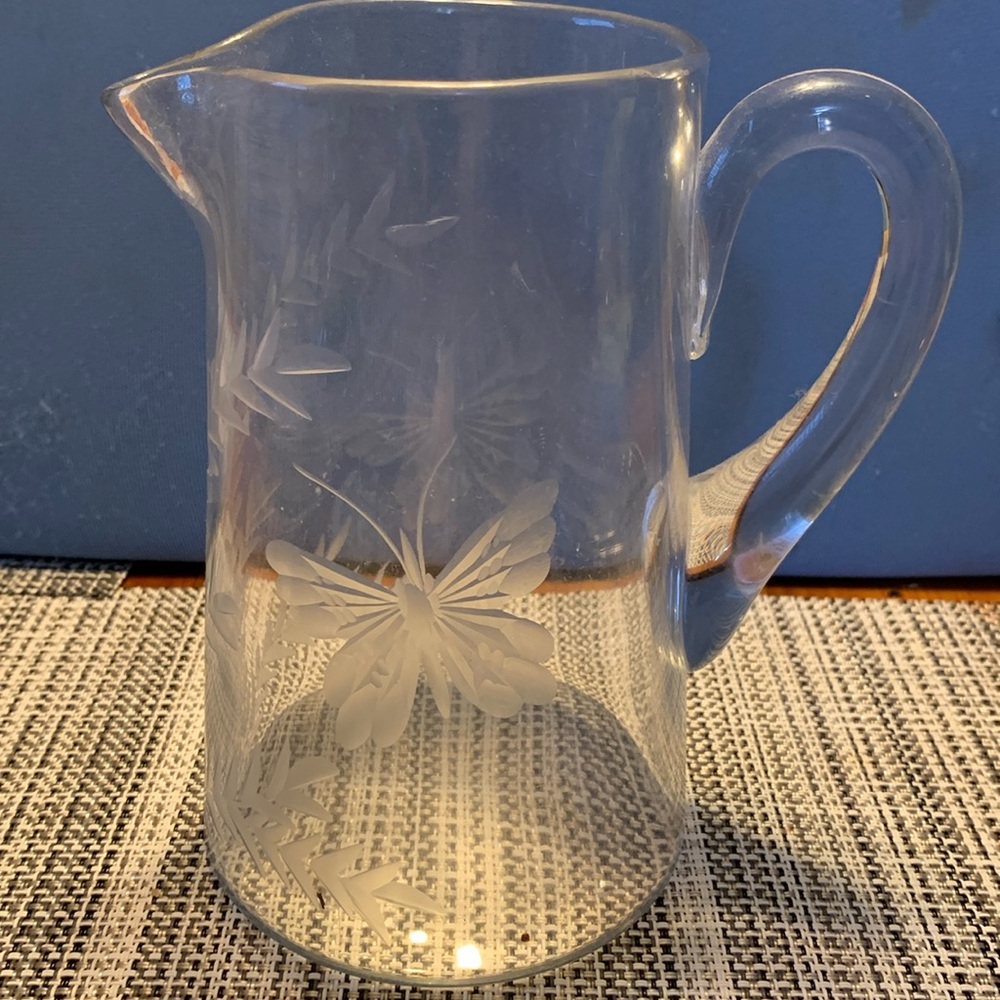 Etched glass butterfly pitcher